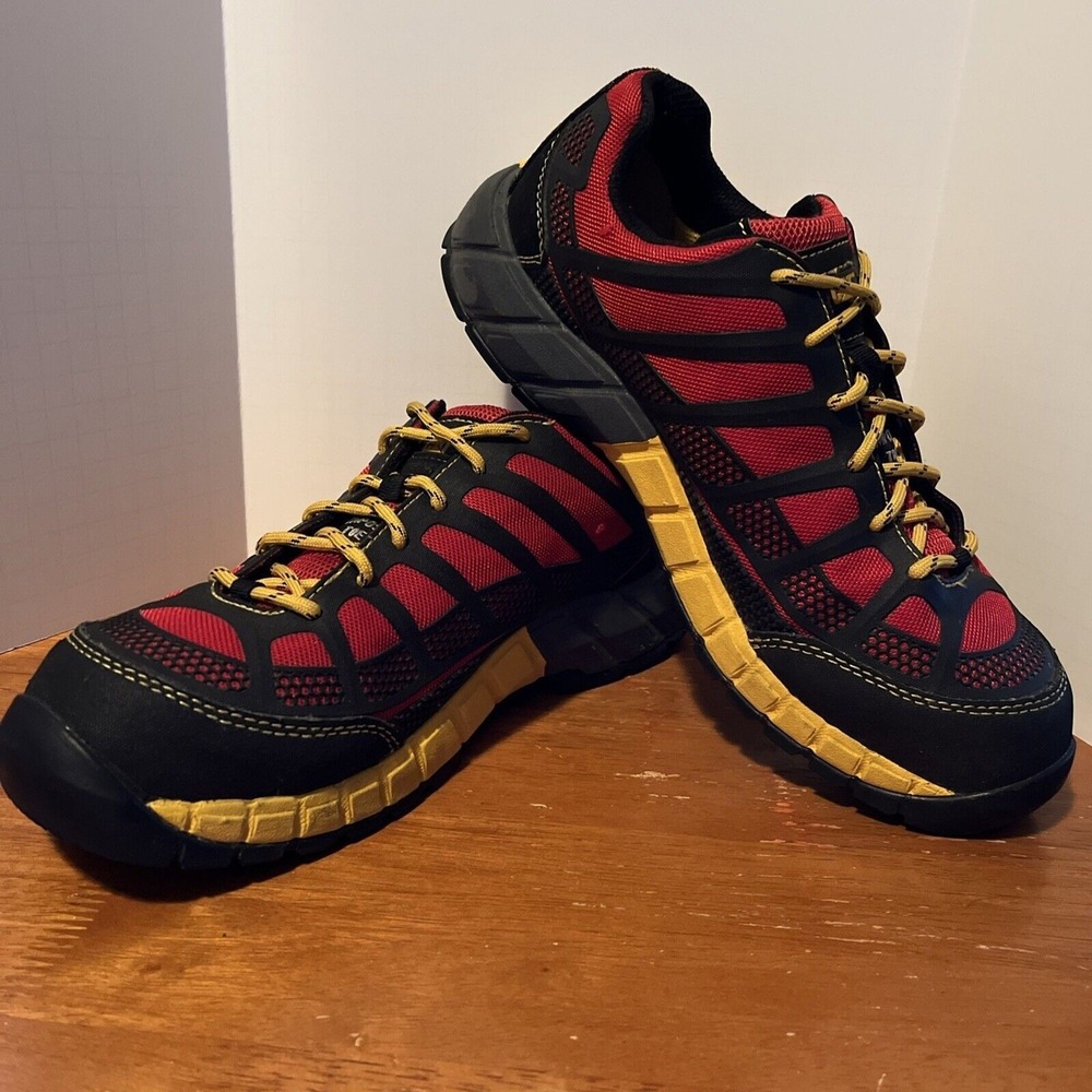 CAT Caterpillar Work Shoes Mens 8.5 Red Black Excellent Composite Toe P90287